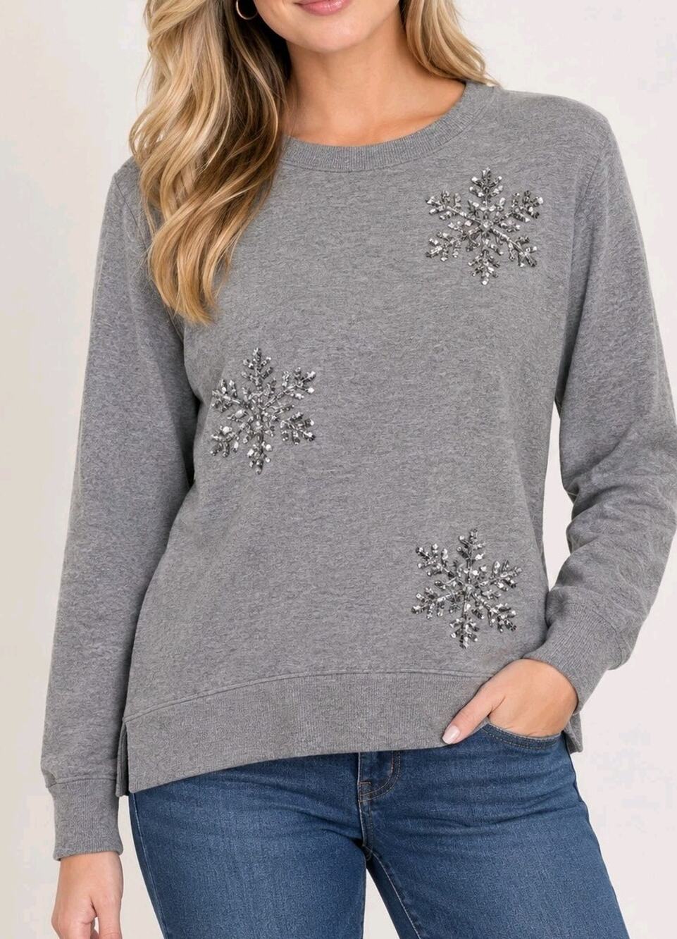 Jingle Belles Kim Gravel 1X Heather Gray MERRY Christmas Sweater A711034 NWOT